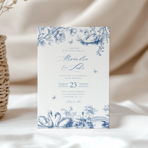 Swan Lake Blue Toile Wedding Invitation L80