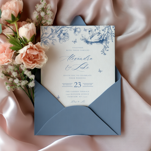 Swan Lake Blue Toile Wedding Invitation L80
