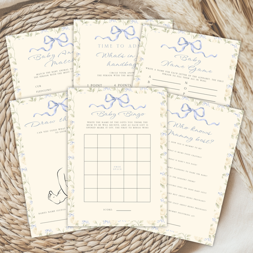 Blue Vintage Floral Baby Shower Games Bundle BS150