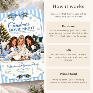 Blue Christmas Sleepover Invitation L181