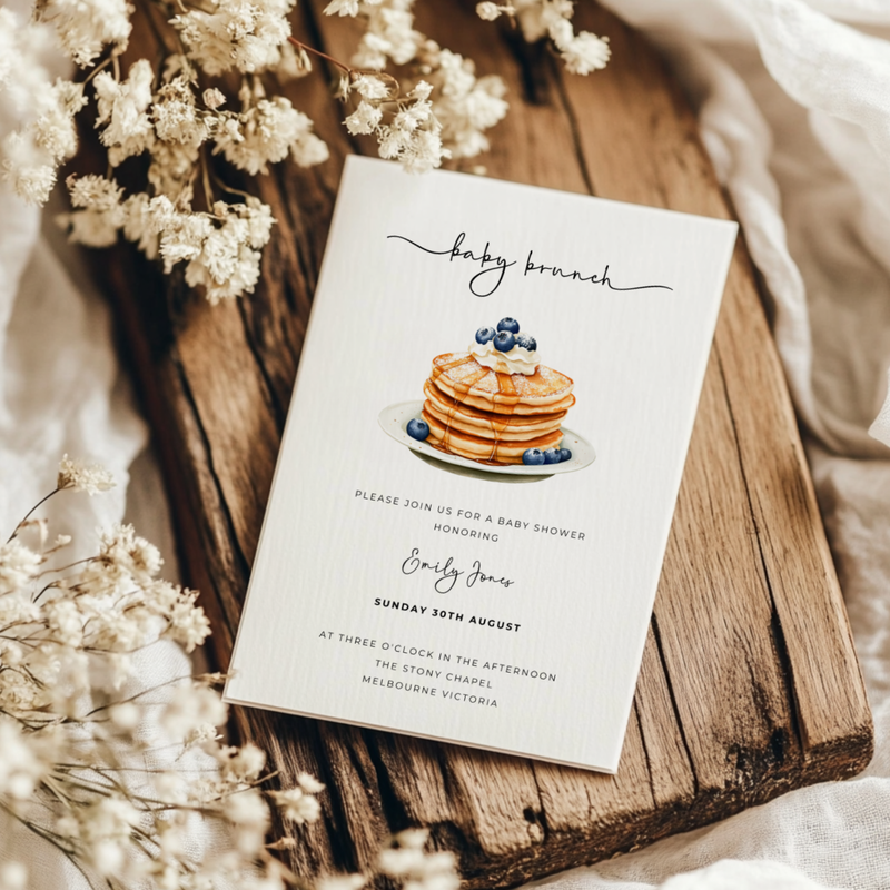 Baby Shower Invitation - Blueberry Pancake Baby Brunch BS185