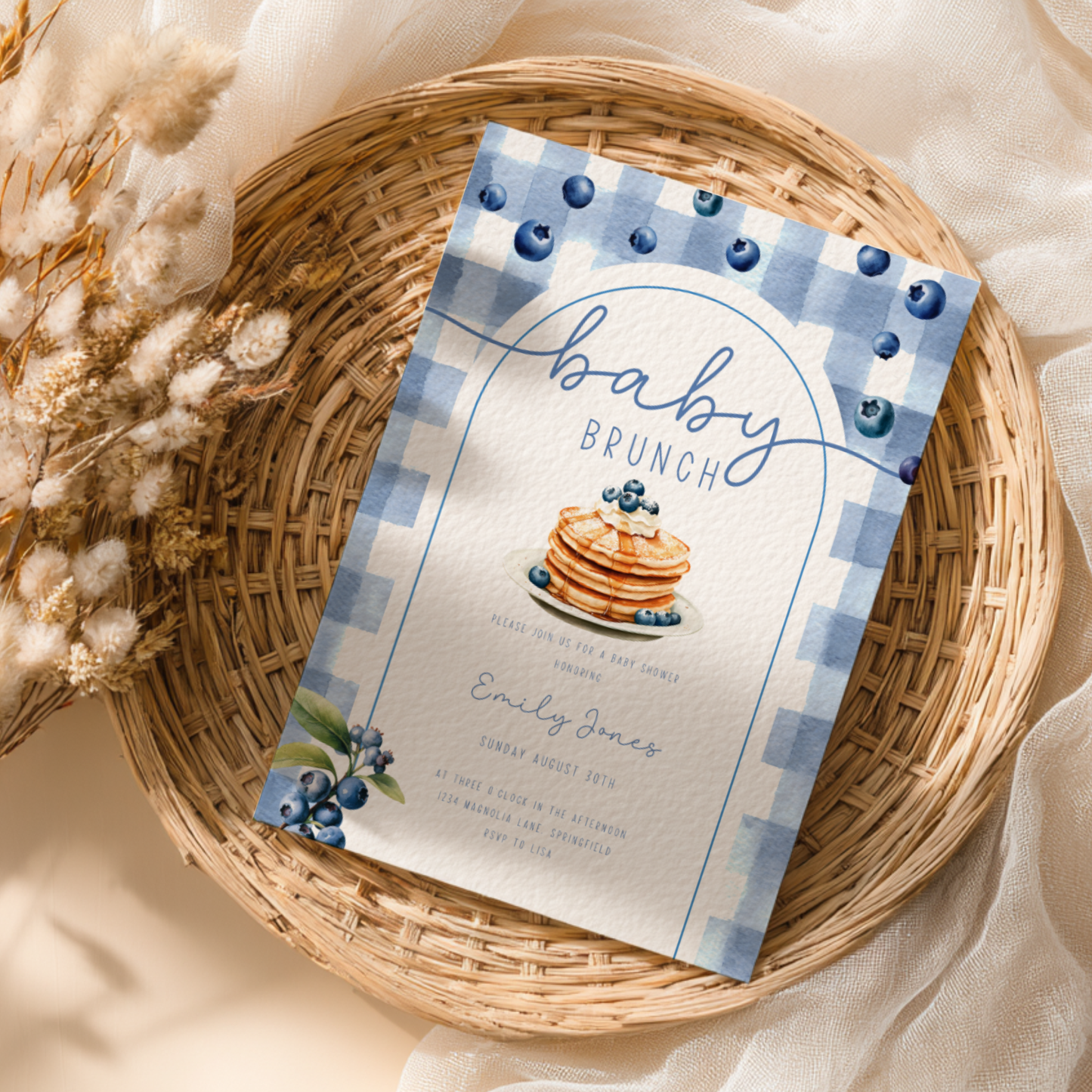 Baby Shower Invitation - Baby Brunch Blueberry Pancakes BS192