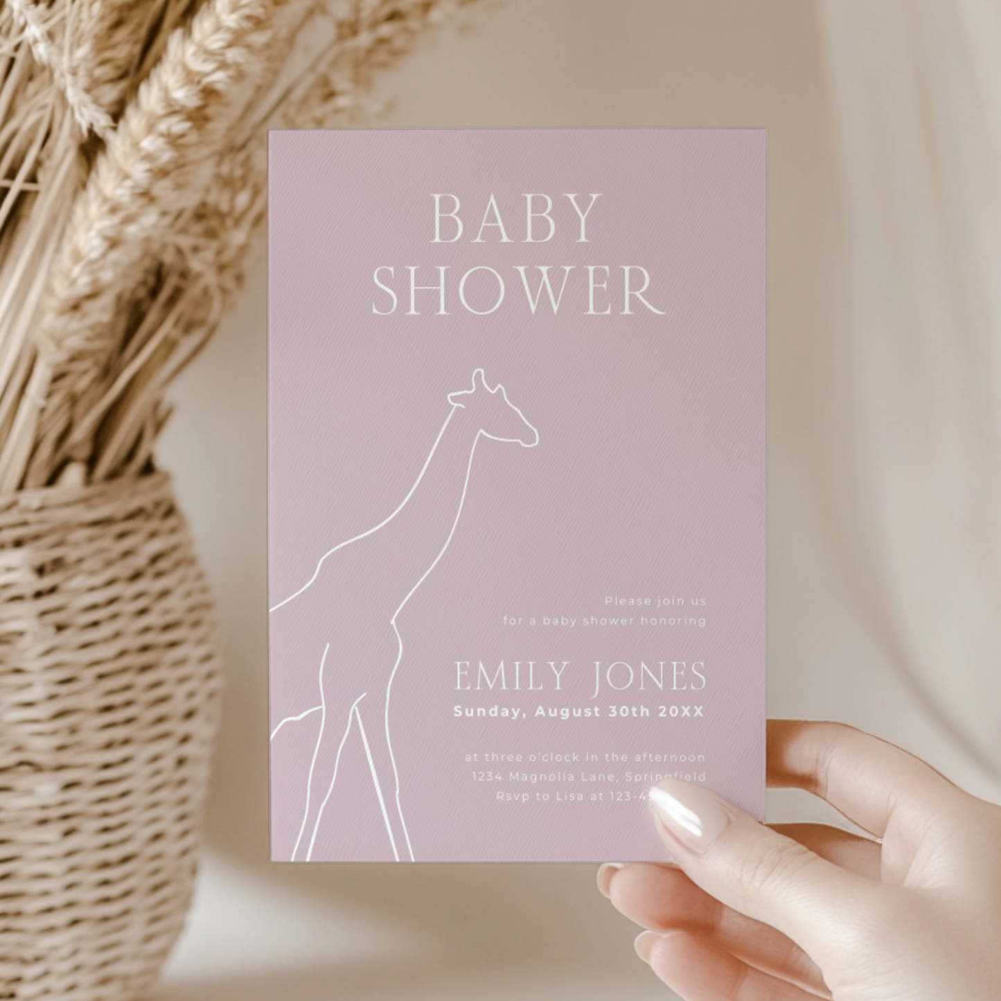 Baby Shower Invitation - Modern Pink Giraffe Outline BS171