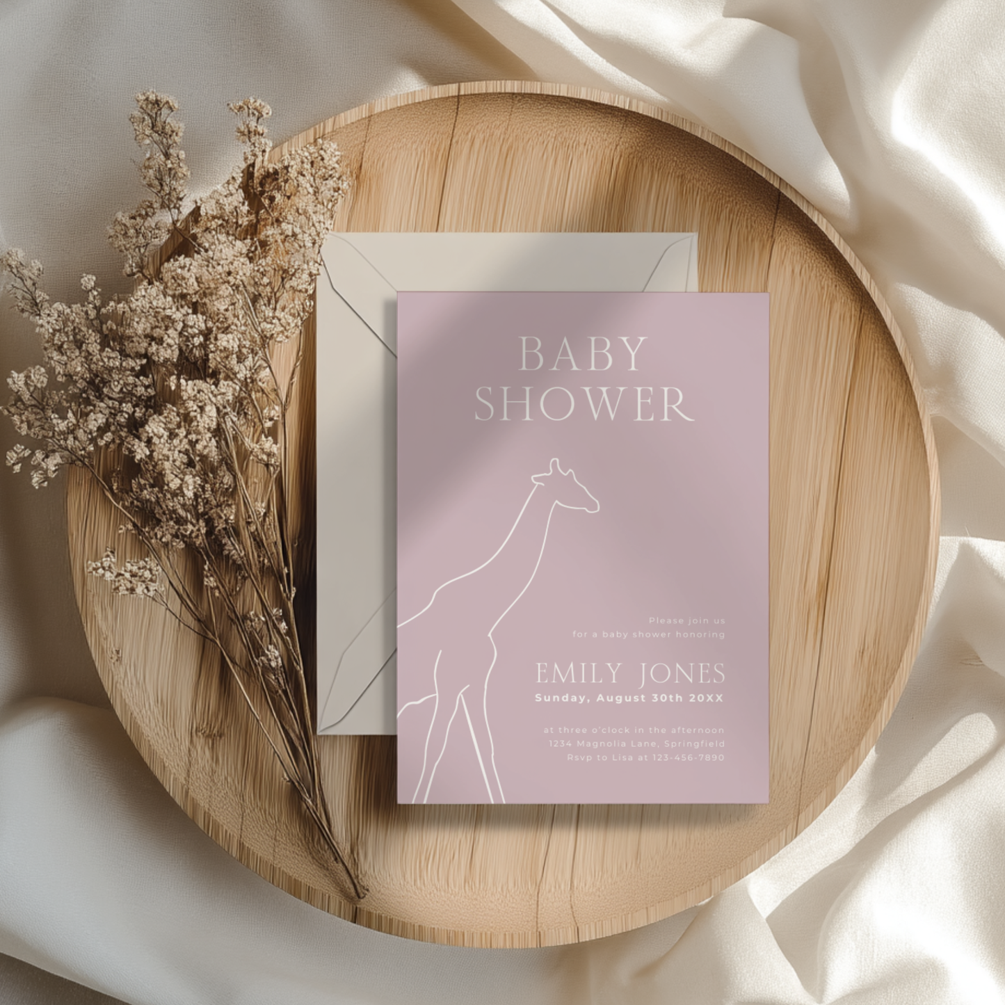 Baby Shower Invitation - Modern Pink Giraffe Outline BS171