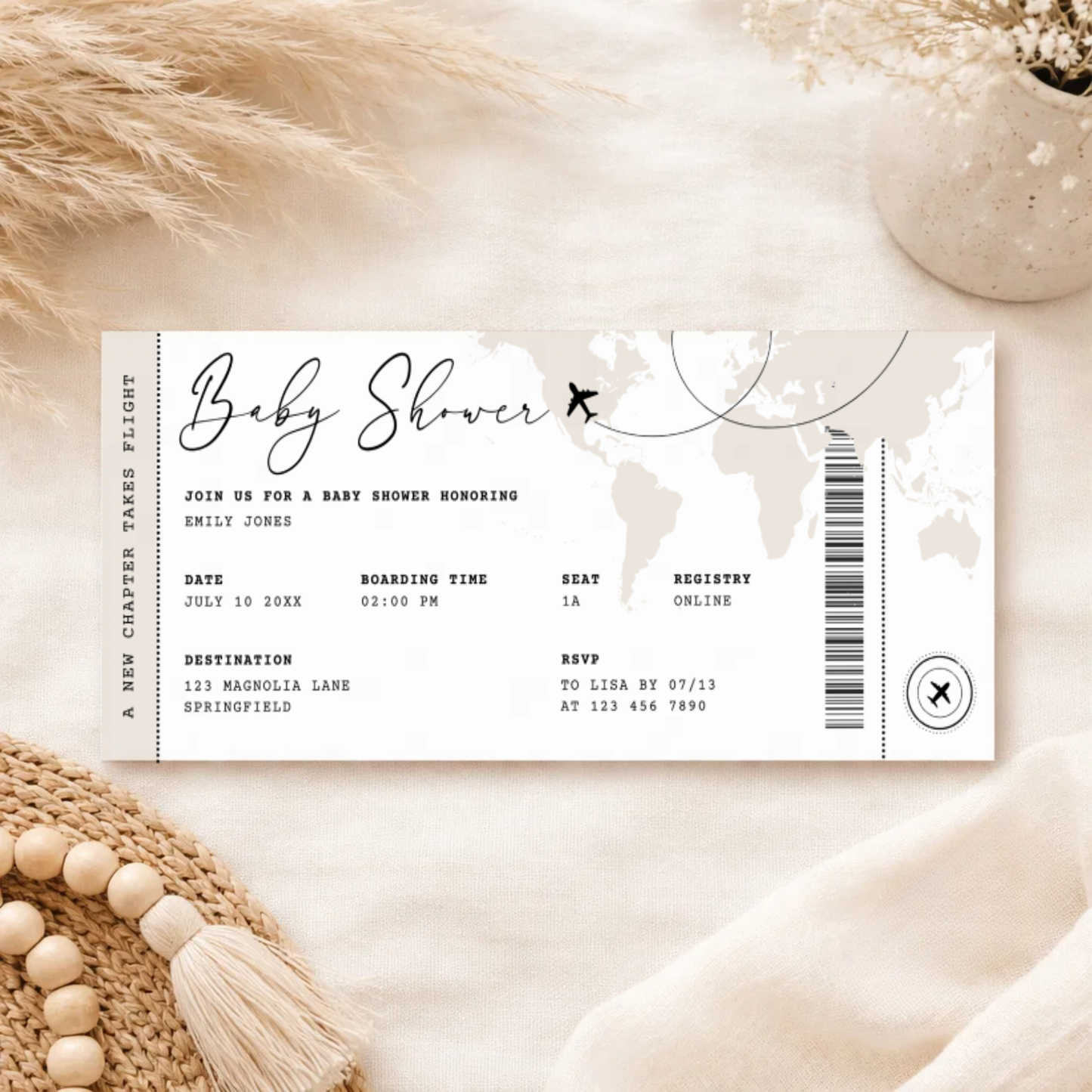 Boarding Pass Baby Shower Invitation Beige - A New Chapter Takes Flight BS281
