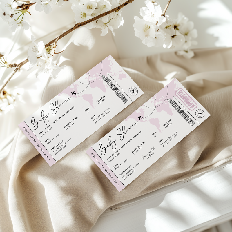 Pink Boarding Pass Baby Shower Invitation Girl BS281