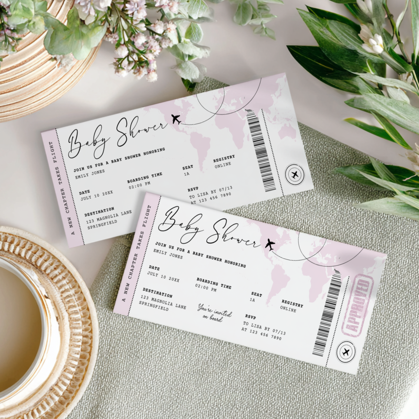 Pink Boarding Pass Baby Shower Invitation Girl BS281