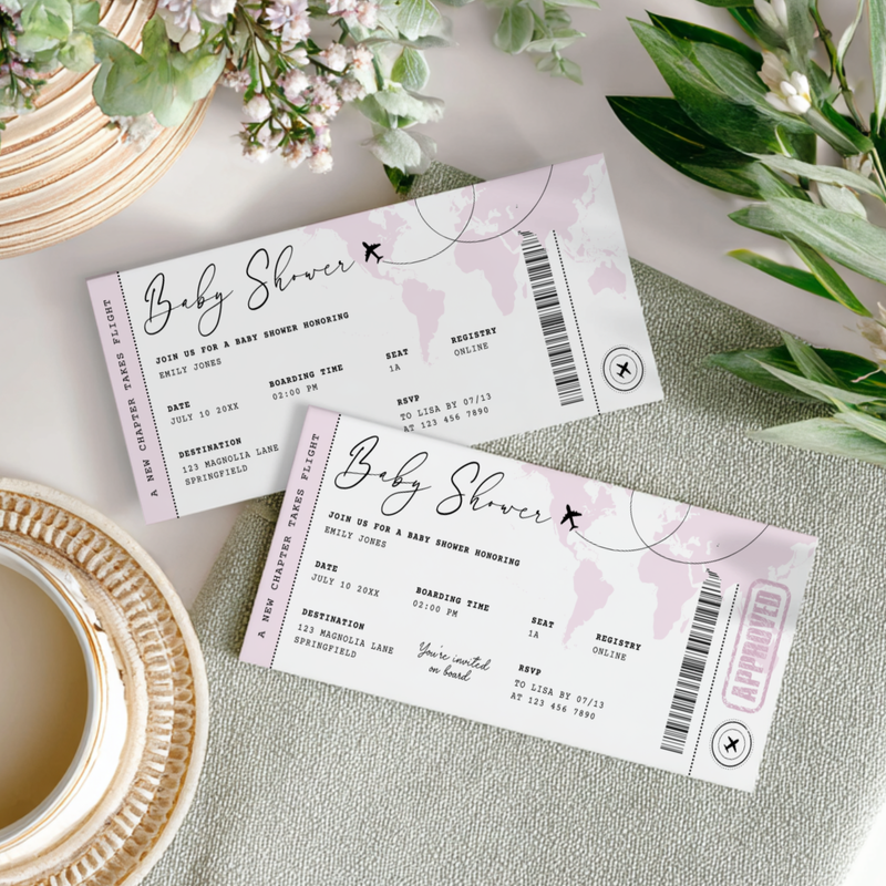 Pink Boarding Pass Baby Shower Invitation Girl BS281