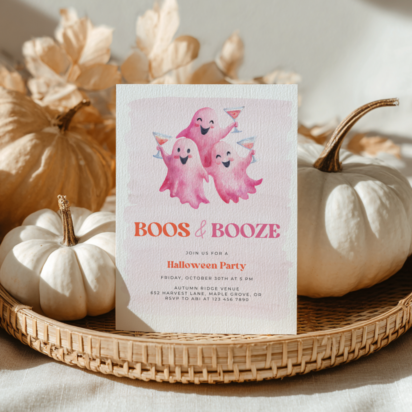 Pink Boos and Booze Halloween Party Invitation L13