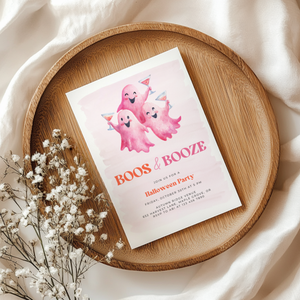 Pink Boos and Booze Halloween Party Invitation L13