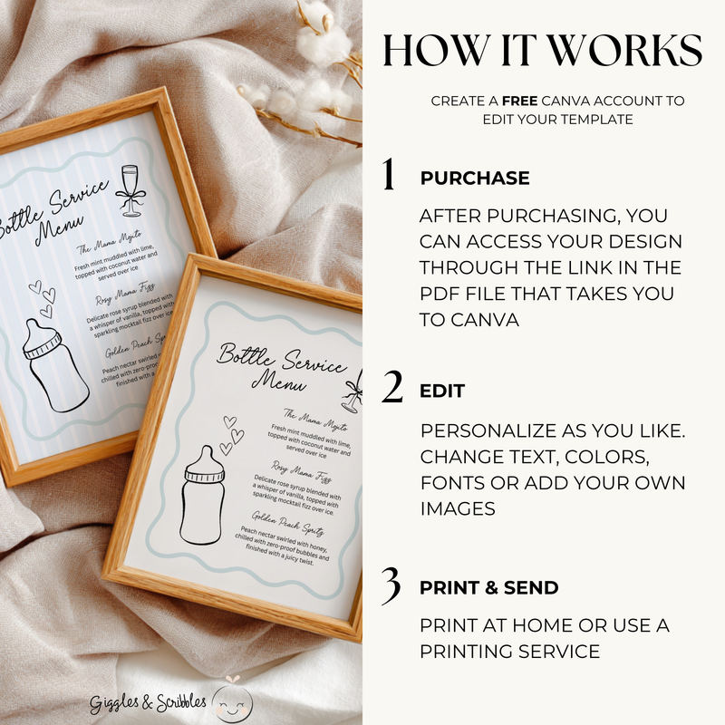 Blue Bottle Service Menu Baby Shower Sign BS278