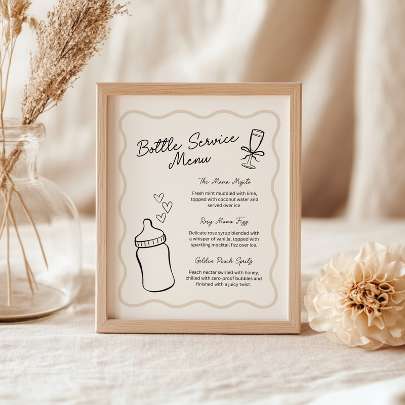 Beige Bottle Service Menu Baby Shower Sign BS278