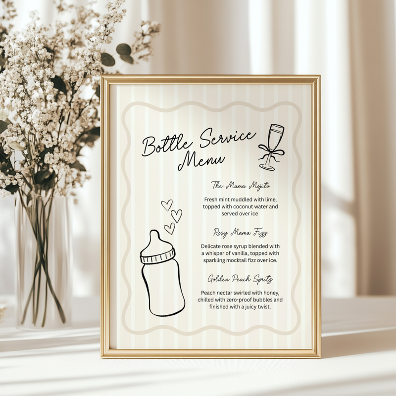 Beige Bottle Service Menu Baby Shower Sign BS278