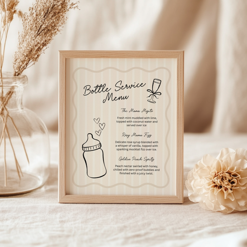 Beige Bottle Service Menu Baby Shower Sign BS278