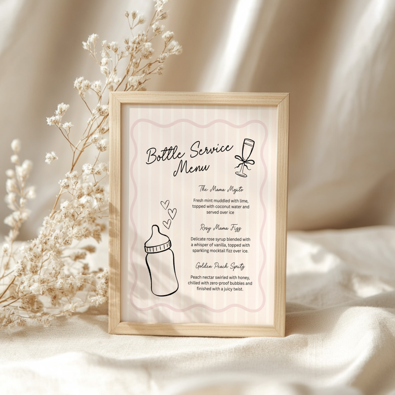 Bottle Service Menu Baby Shower Sign Dusty Pink Drink Station BS278