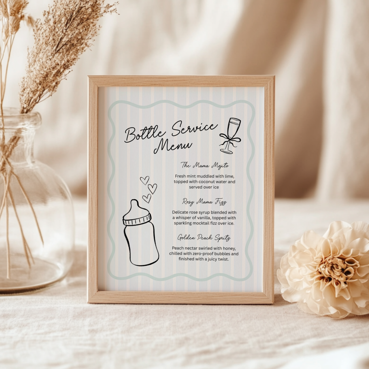 Blue Bottle Service Menu Baby Shower Sign BS278