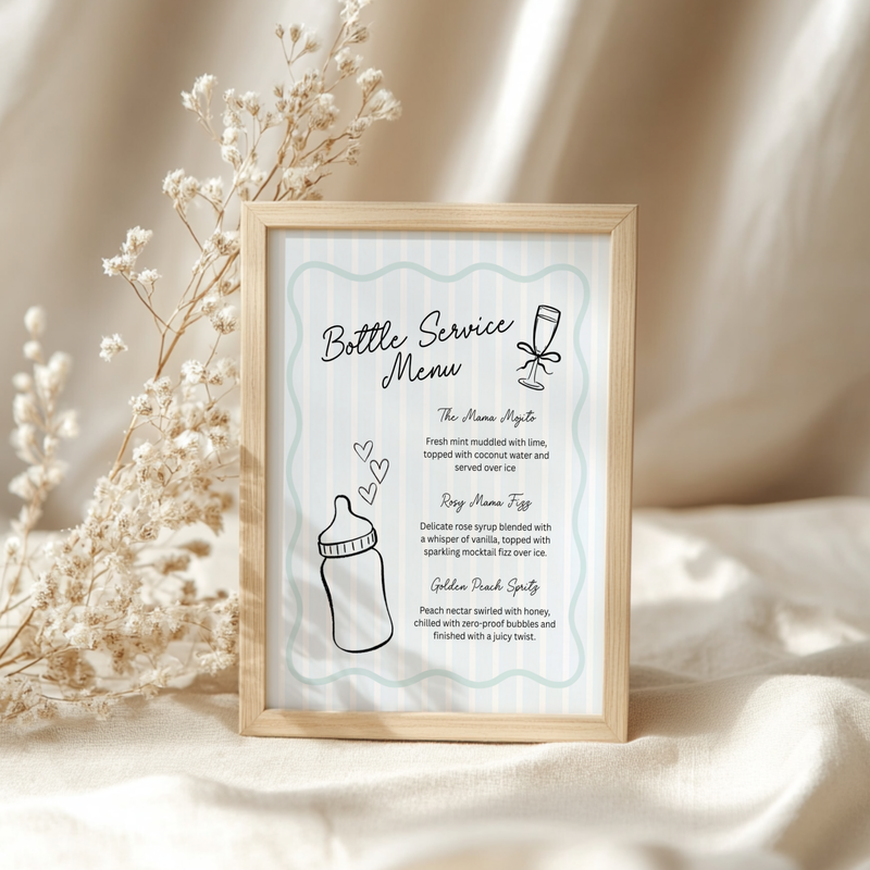 Blue Bottle Service Menu Baby Shower Sign BS278