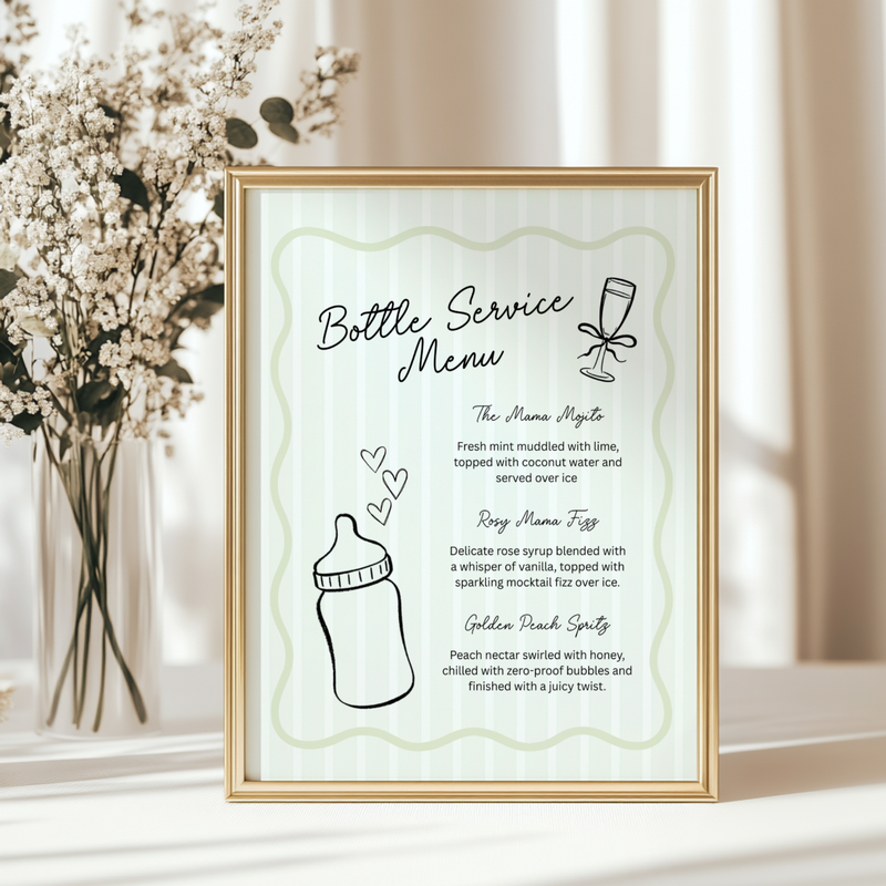 Sage Green Bottle Service Menu Baby Shower Sign BS278
