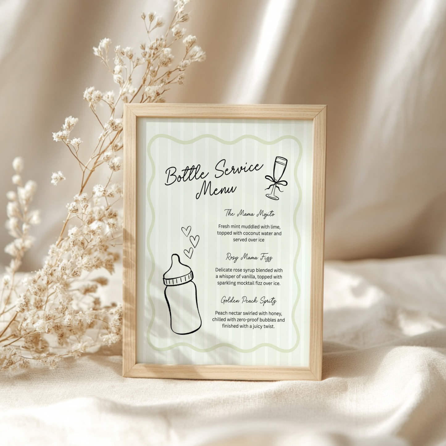 Sage Green Bottle Service Menu Baby Shower Sign BS278