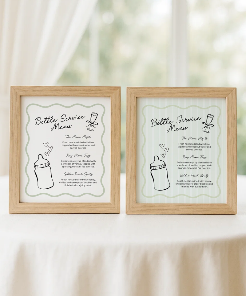 Sage Green Bottle Service Menu Baby Shower Sign BS278