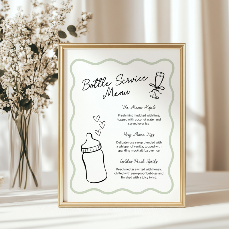 Sage Green Bottle Service Menu Baby Shower Sign BS278