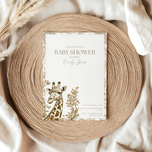 Baby Shower Invitation - Beige Safari Chinoiserie Giraffe BS15