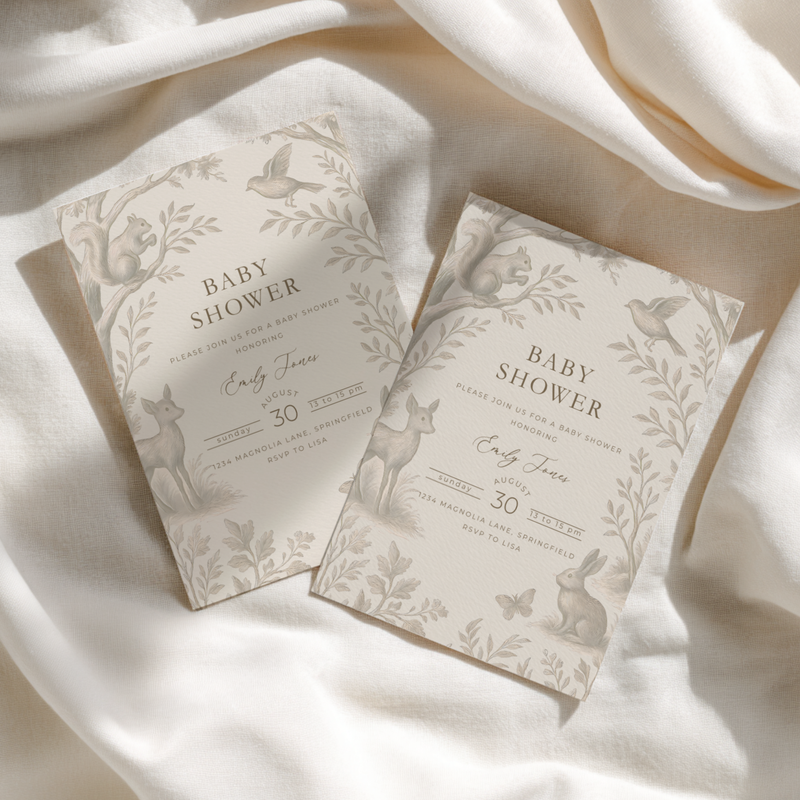 Beige Woodland Baby Shower Invitation BS255