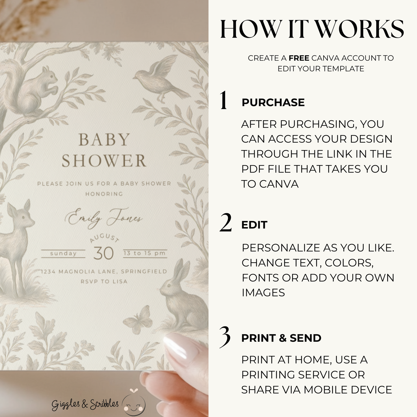 Beige Woodland Baby Shower Invitation BS255