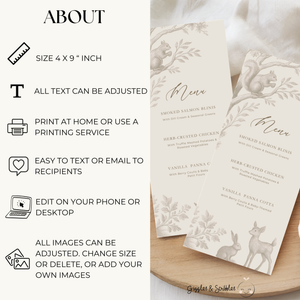 Brown Toile Woodland Menu Card BS255