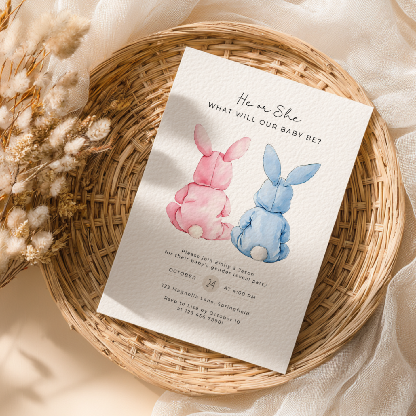 Bunny Gender Reveal Invitation BS290