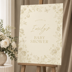 Butter Yellow Baby Shower Welcome Sign - Toile de Jouy BS187