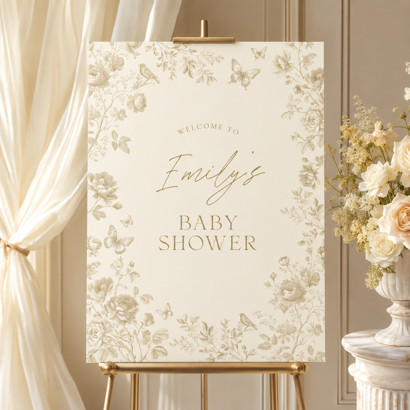 Butter Yellow Baby Shower Welcome Sign - Toile de Jouy BS187