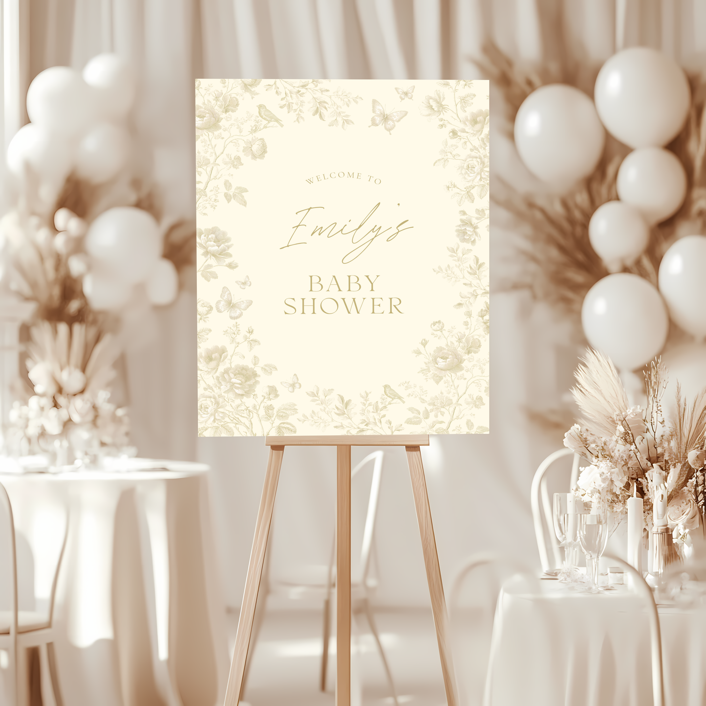 Baby Shower Welcome Sign - Butter Yellow Elegant Toile de Jouy BS187
