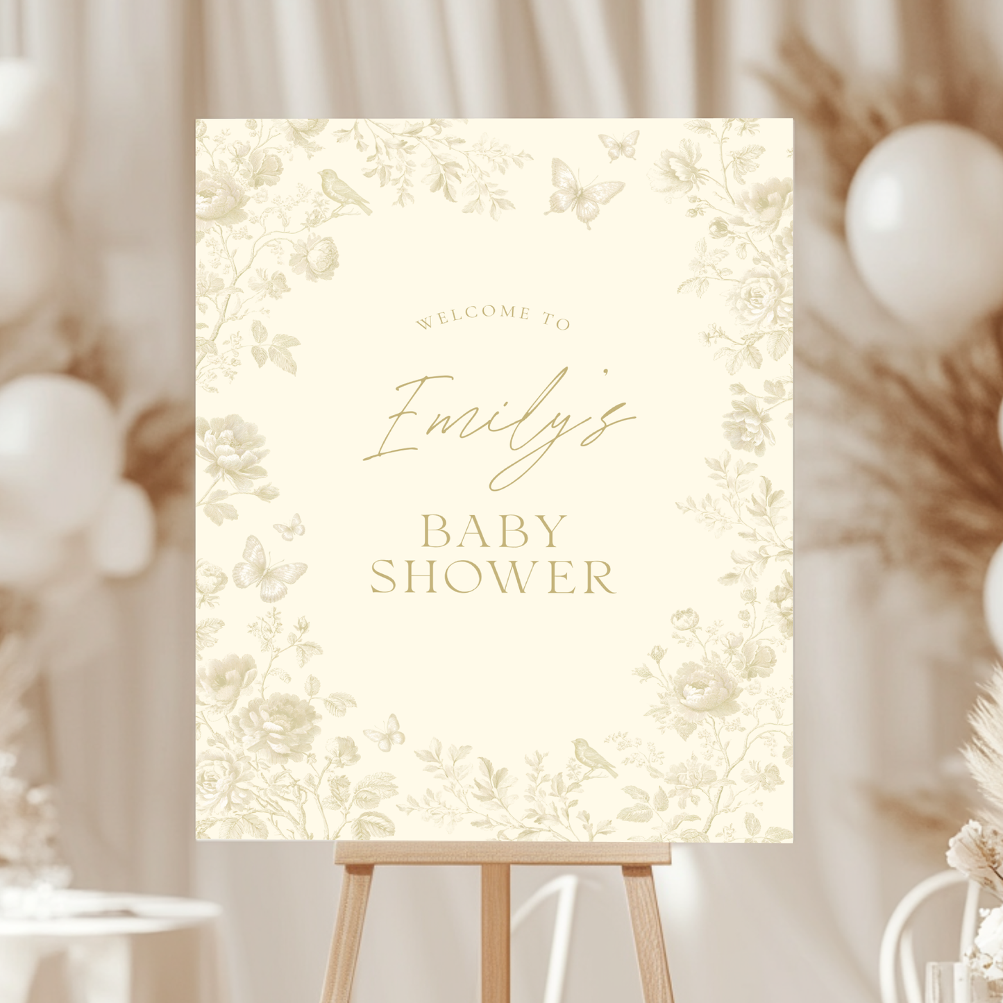 Baby Shower Welcome Sign - Butter Yellow Elegant Toile de Jouy BS187