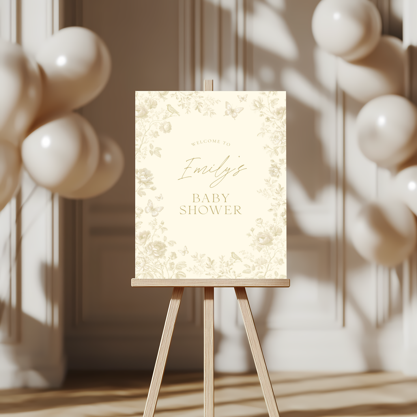 Baby Shower Welcome Sign - Butter Yellow Elegant Toile de Jouy BS187