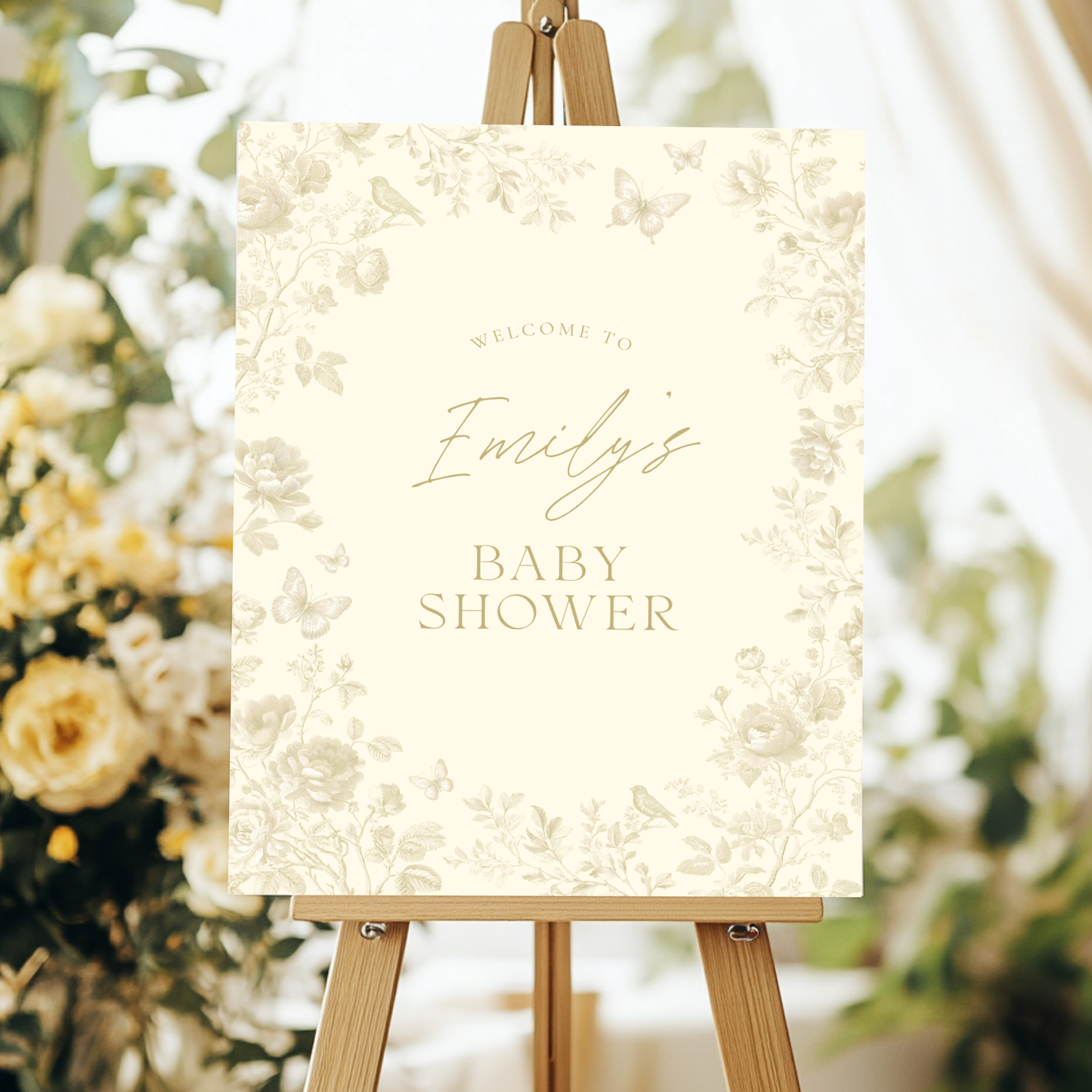 Baby Shower Welcome Sign - Butter Yellow Elegant Toile de Jouy BS187