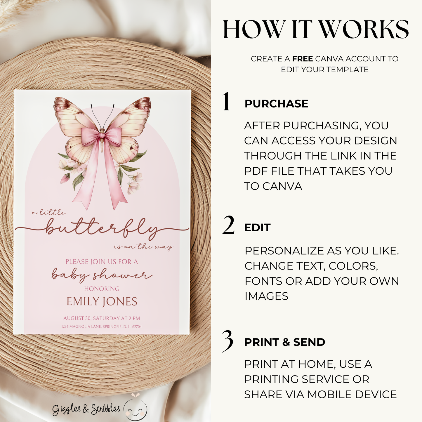 Baby Shower Invitation - Pink Butterfly BS39