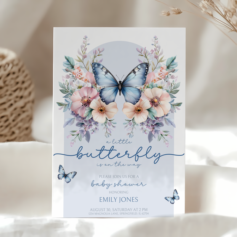 Baby Shower Invitation Bundle - Blue Butterfly BS40