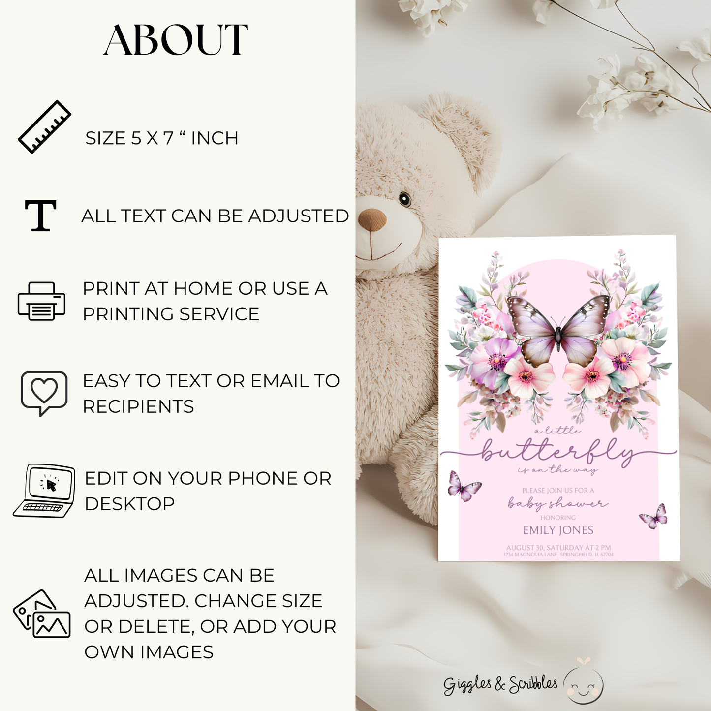 Baby Shower Invitation - Pink Butterfly BS41