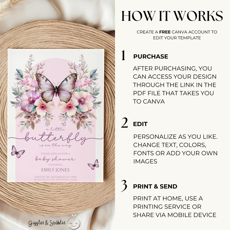 Baby Shower Invitation Bundle - Pink Butterfly BS41