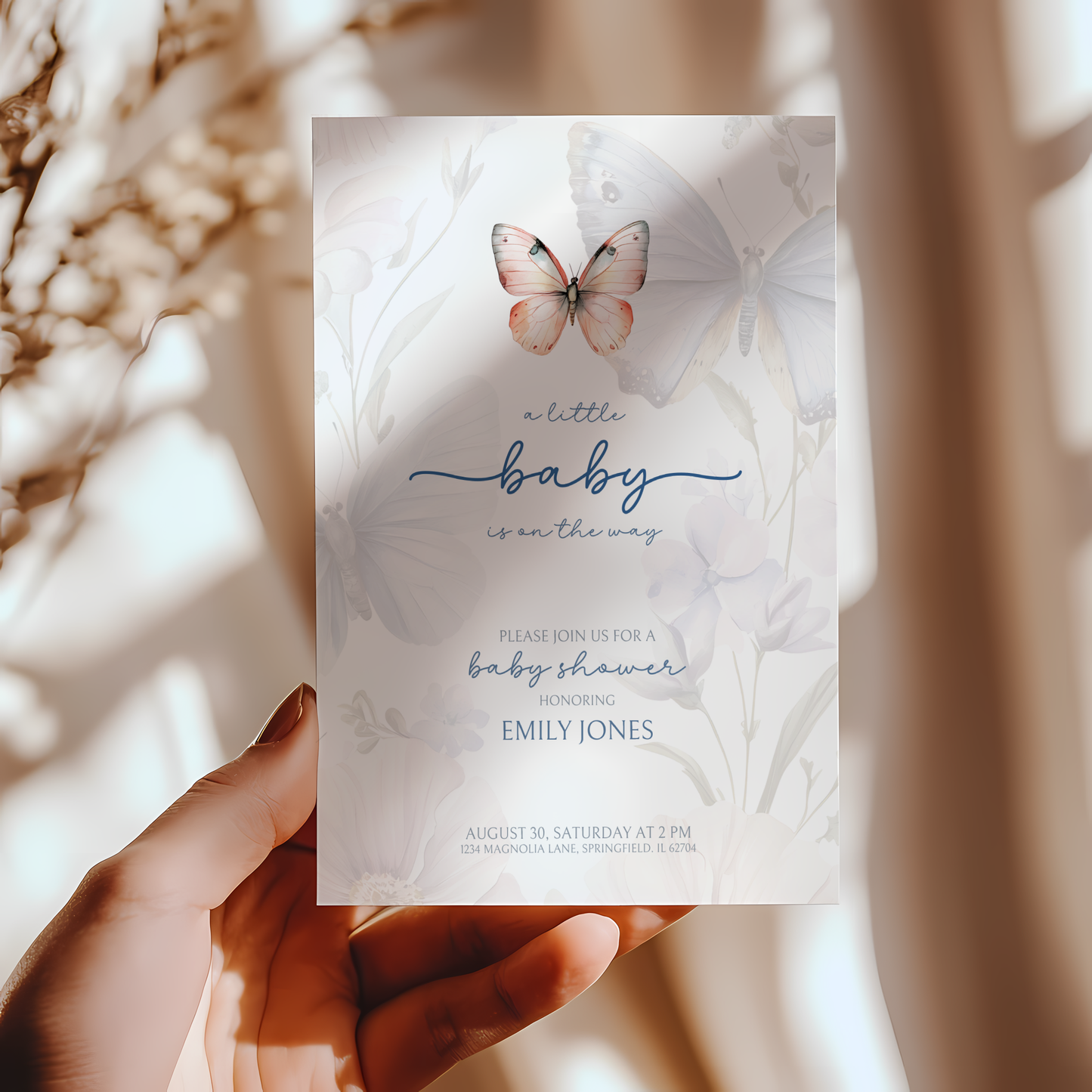 Baby Shower Invitation - Butterfly Minimalistic BS42