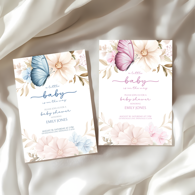 Baby Shower Invitation - Blue Butterfly BS43
