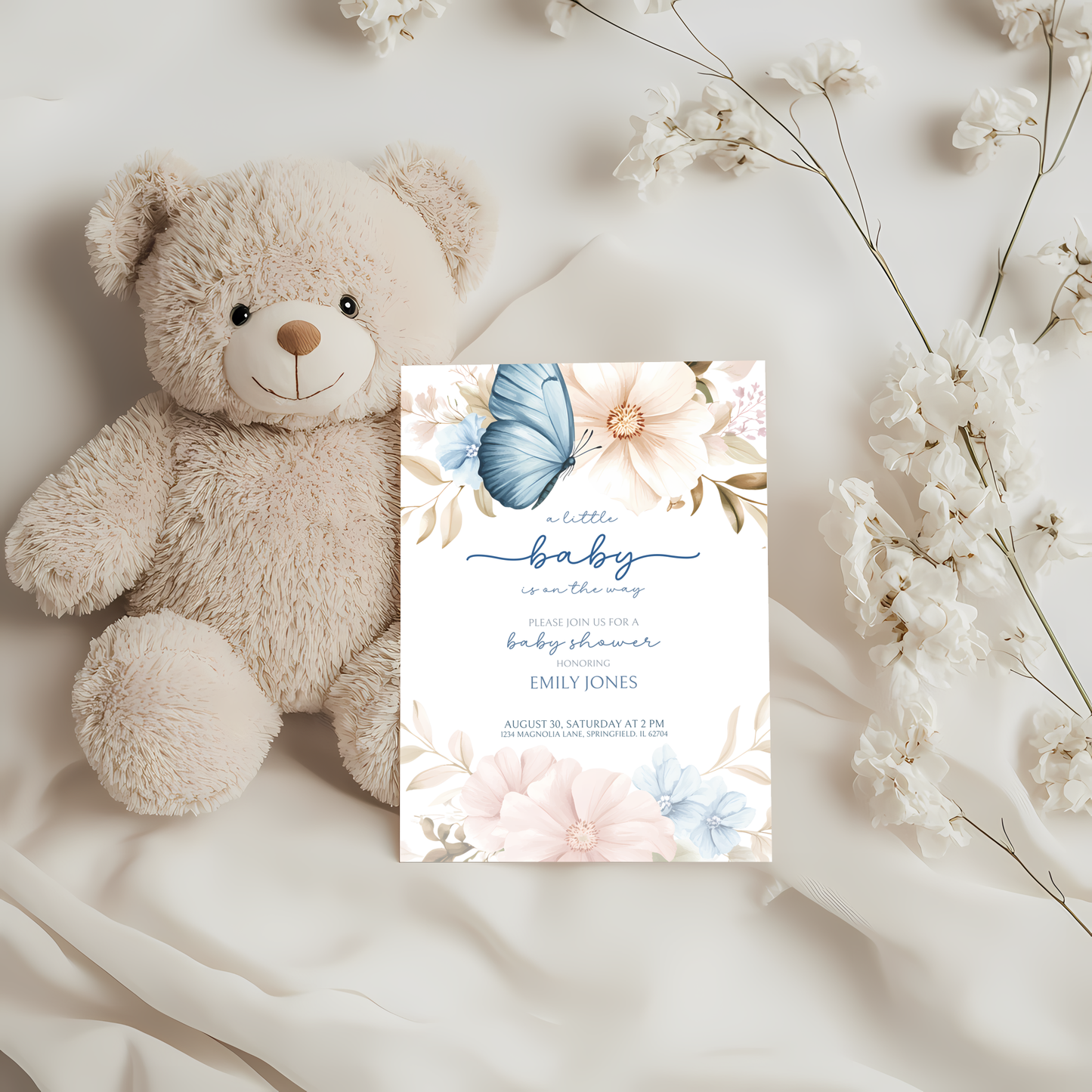 Baby Shower Invitation - Blue Butterfly BS43