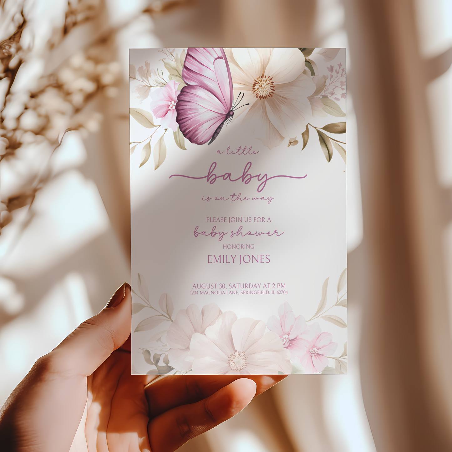 Baby Shower Invitation - Pink Butterfly BS44