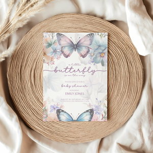 Baby Shower Invitation - Purple Blue Butterfly Fantasy BS45