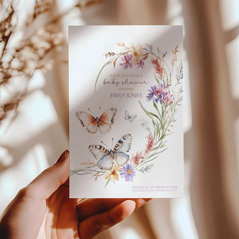 Baby Shower Invitation - Butterfly Wildflowers Baby In Bloom BS46