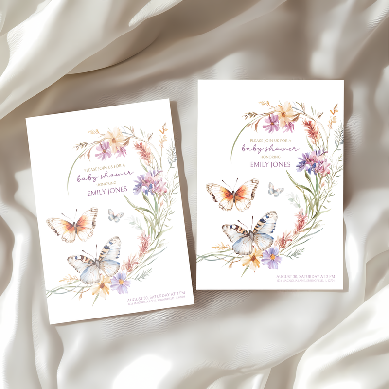 Baby Shower Invitation - Butterfly Wildflowers Baby In Bloom BS46
