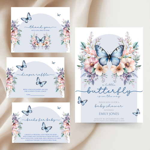 Baby Shower Invitation Bundle - Blue Butterfly BS40