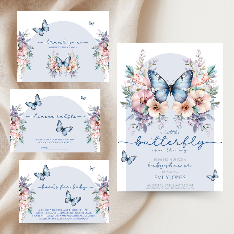 Baby Shower Invitation Bundle - Blue Butterfly BS40
