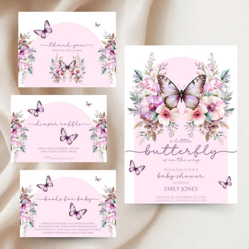 Baby Shower Invitation Bundle - Pink Butterfly BS41